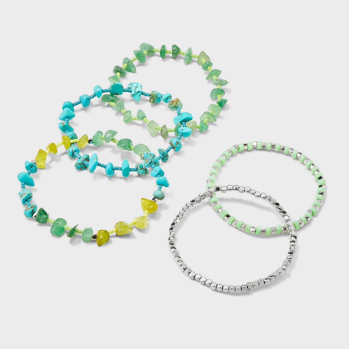 Stretch Bracelet with Semi Precious Jade/Agate/Turquoise Set 5pc - Universal Thread™ Blue/Green... | Target