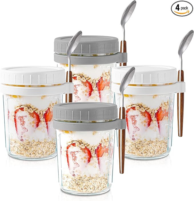 GUUTRY Overnight Oats Containers with lids and Spoons: 16 oz Mason Jars for Overnight Oats - 4 Pa... | Amazon (US)