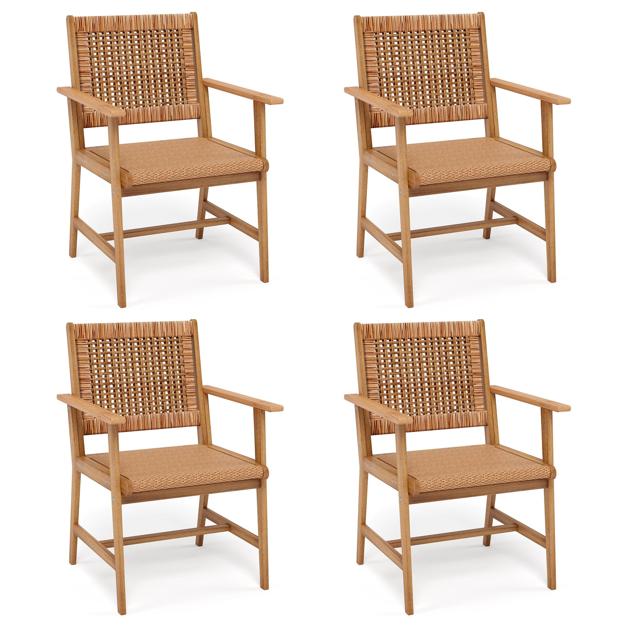 PHI VILLA Outdoor Acacia Wood Dining Chairs Set of 4, Armchairs with Strong Wicker Back & Seat, F... | Amazon (US)