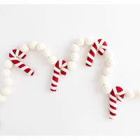 Candy Cane Felt Ball Garland, Banner, Decor, Christmas Holiday Decor | Etsy (US)