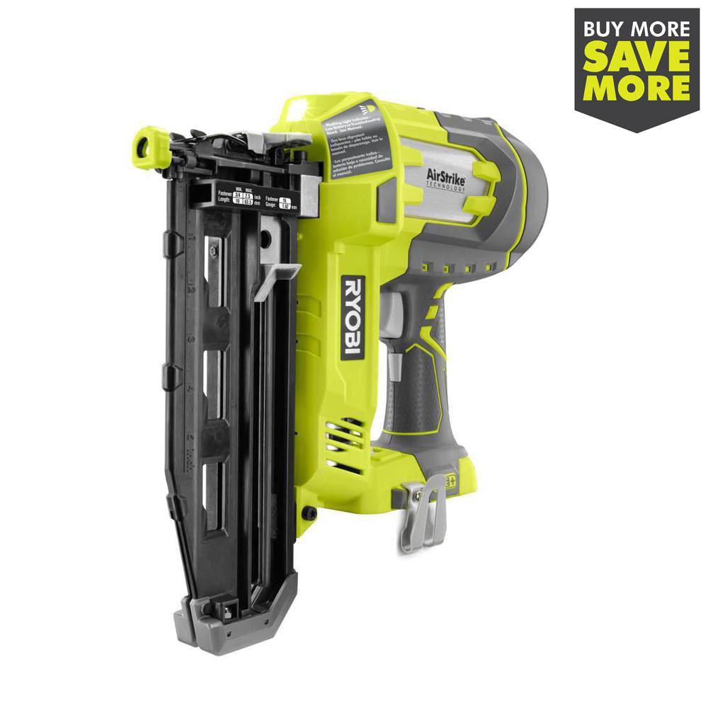 RYOBI 18-Volt ONE+ Lithium-Ion Cordless AirStrike 16-Gauge Cordless Straight Finish Nailer (Tool ... | The Home Depot