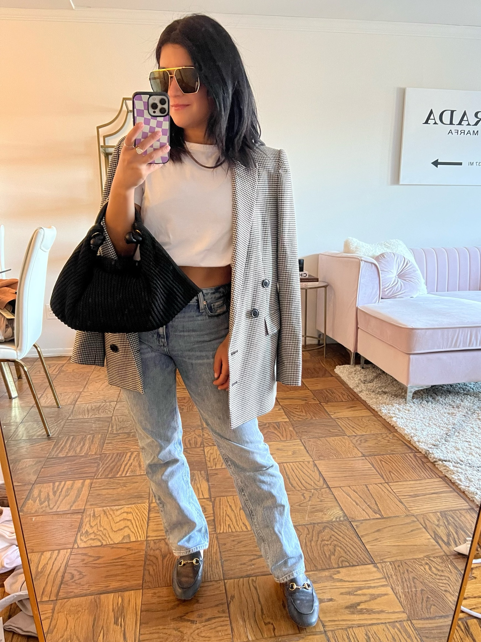 Casual outfit running errands -
Oversized blazer, white tee, straight leg jeans, loafers, aviators, croissant bag 

#LTKunder50 #LTKFind #LTKSeasonal