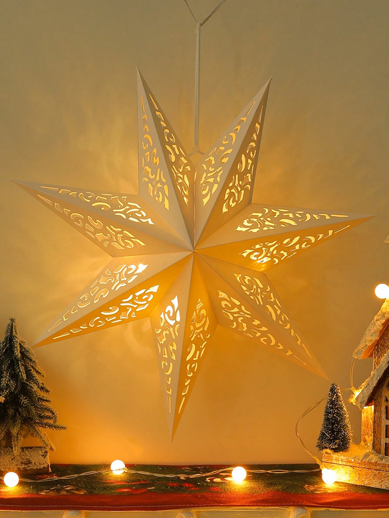 1 pieza Pantalla de lámpara de papel calado blanco en forma de estrella de siete puntas de 45cm ... | SHEIN