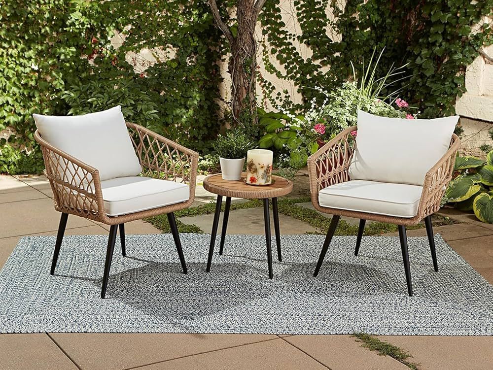 Quality Outdoor Living 65-YZ03HM Hermosa 3 Piece Chat Set, Aluminum Frame + Tan Wicker + Linen Cu... | Amazon (US)