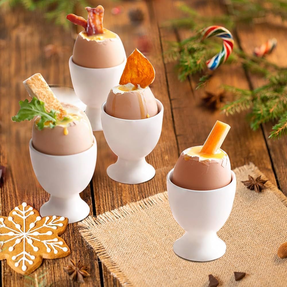Cinf Ceramic Egg Cup Set of 4 Porcelain Holder Breakfast Boiled Cooking Easy to Clean Childhood M... | Amazon (US)