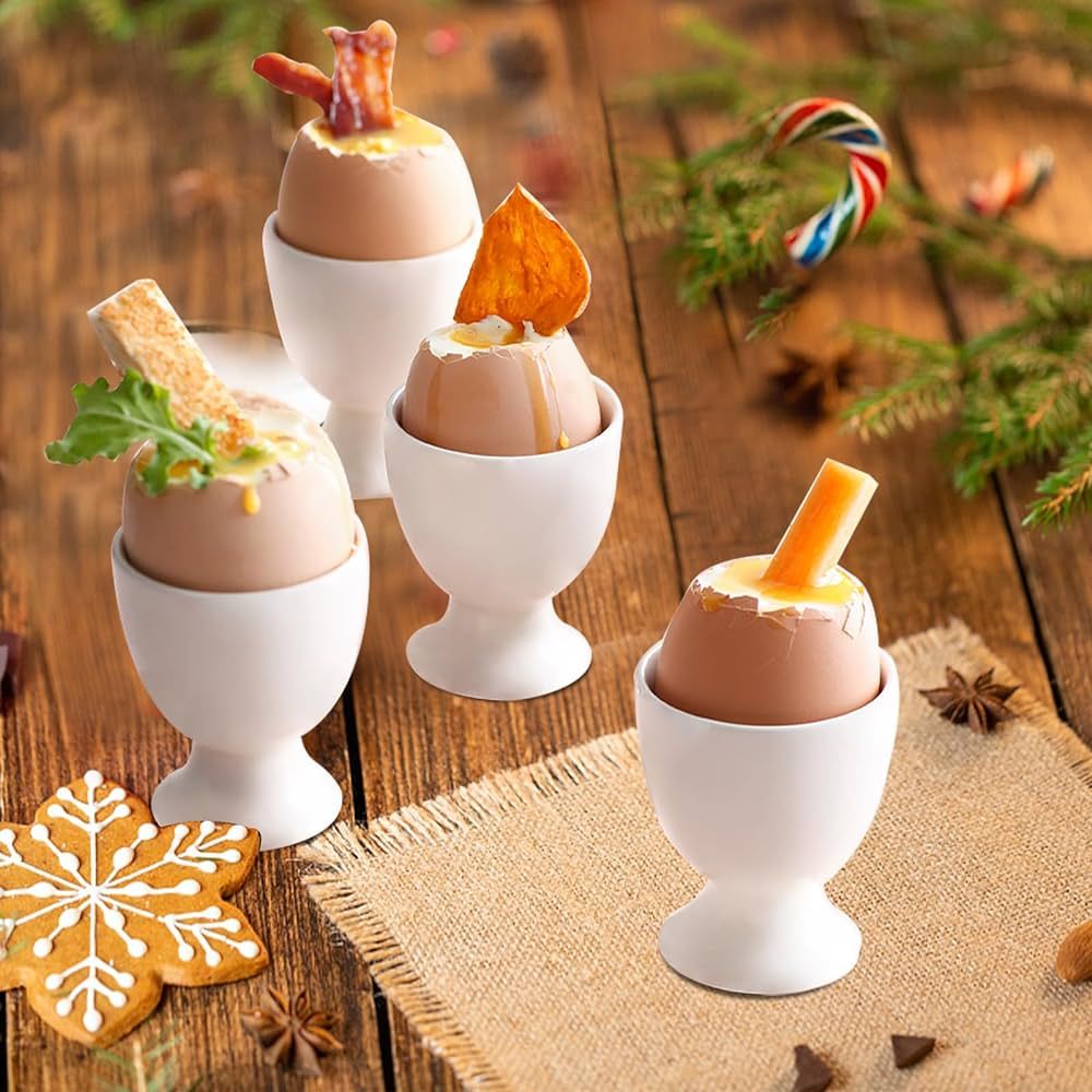 Cinf Ceramic Egg Cup Christmas Gift Set of 4 Porcelain Holder Breakfast Boiled Cooking Easy to Cl... | Amazon (US)