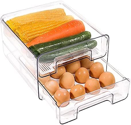 elabo 32 Grid Large Capacity Egg Holder for Refrigerator, Double Layer Drawer Type, Multi-Functio... | Amazon (US)