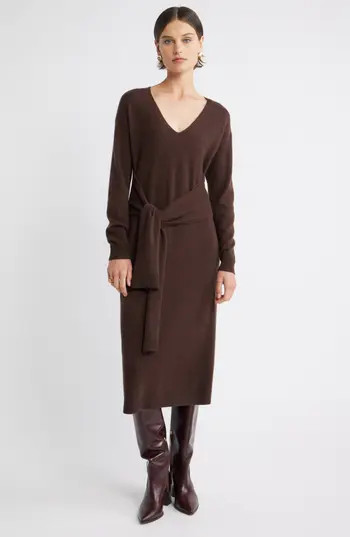 Nordstrom Long Sleeve Wool & Cashmere Blend Sweater Dress in Brown Coffee at Nordstrom Rack, Size Large | Nordstrom Rack