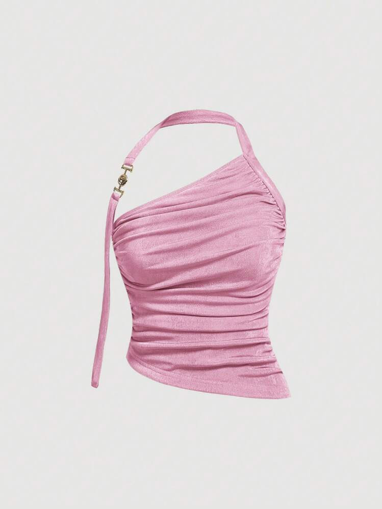 SHEIN MOD Asymmetrical Neck Ruched Halter Top | SHEIN