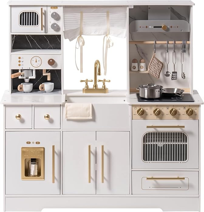 ROBOTIME Wooden Play Kitchen for Toddlers and Kids, Toy Kitchen Set with Ice Maker and Coffee Mac... | Amazon (US)