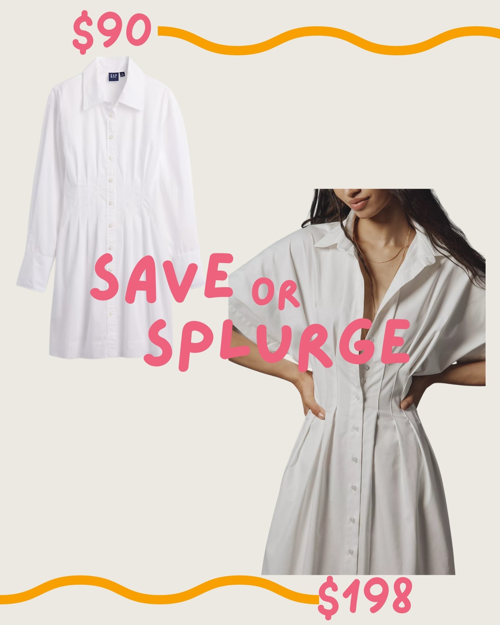 Save or Splurge?

A classic shirt dress is one of the easiest ways to look polished with minimal effort. 👏🏼

Save: GAP 100% Cotton Shirt Dress — breathable, lightweight, and made entirely from natural cotton, which is trending right now for comfort, longevity, and everyday wear. A timeless silhouette that works for warm days, layering seasons, and travel alike.

Splurge: The Tobie Shirt Dress by Exquise (Anthropologie) — elevated tailoring and beautiful structure that gives that instantly chic, designer feel.

Both deliver that effortless, put-together look. 

#LTKFindsUnder100