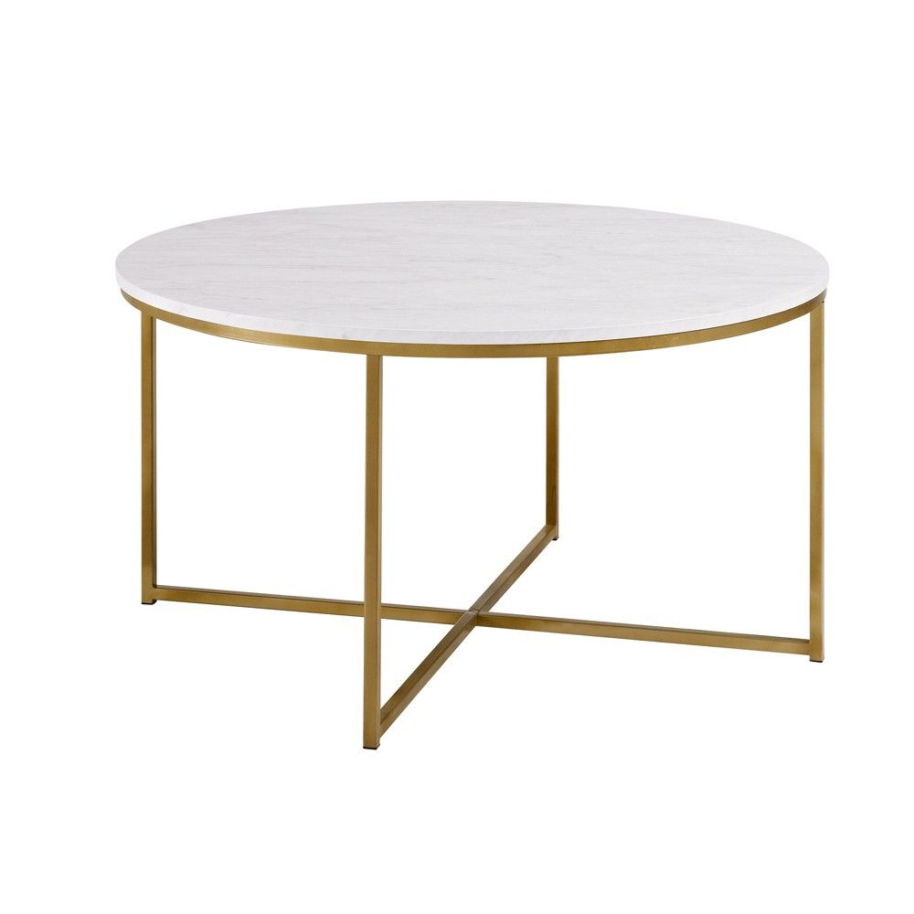 Vivian Glam X Leg Round Coffee Table Faux White Marble/Gold - Saracina Home | Target