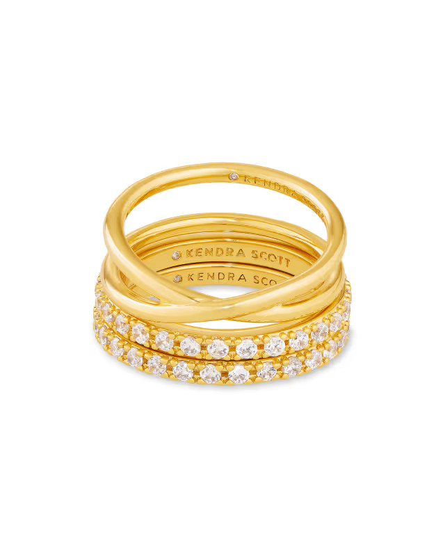 Livy Gold Rings Set of 3 in White Crystal | Kendra Scott | Kendra Scott