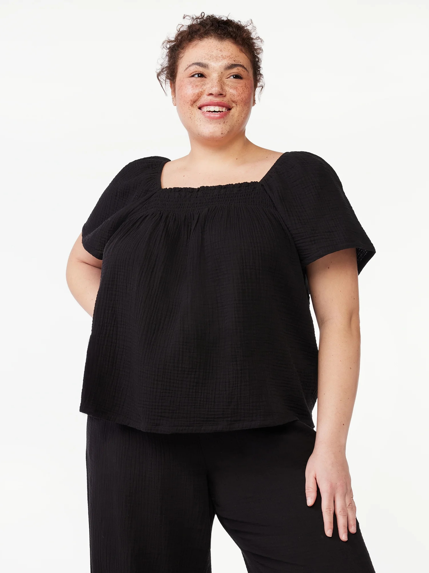 Joyspun Women's Puff Sleeve Gauze Sleep Top, Sizes S to 3X | Walmart (US)