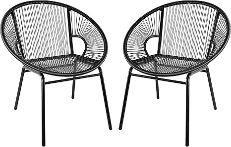 Amazon Basics Outdoor All Weather PE Wicker Club Chair with Steel Frame - 2 Pack, Black | Amazon (US)