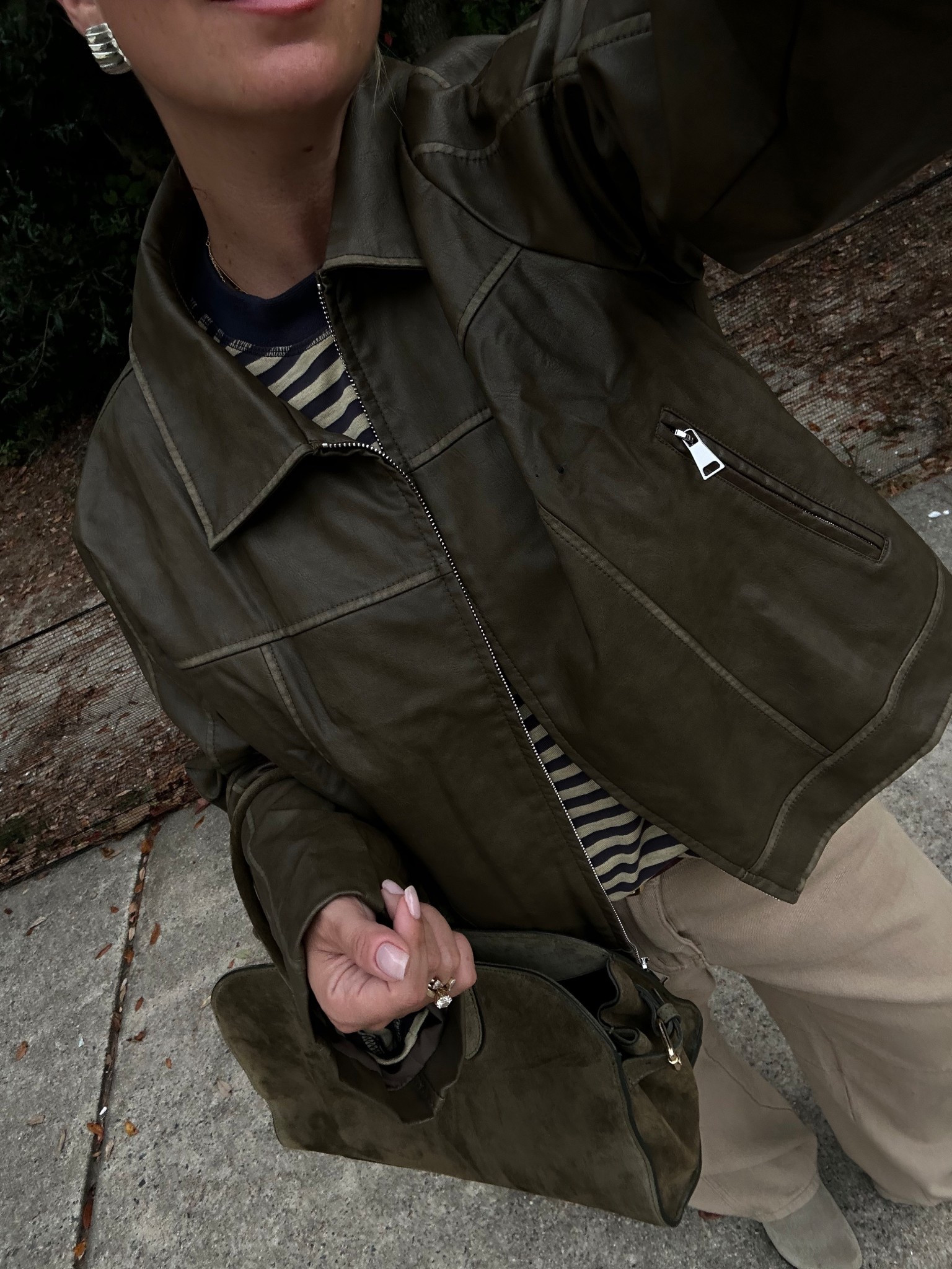 First fall fit! 

Leather jacket: size L
Jeans: XL (could have done L)
Bag is TJmaxx but linked similar! 

#LTKFindsUnder50 #LTKSeasonal #LTKFindsUnder100