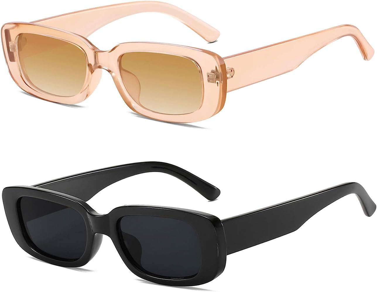 Retro Rectangle Sunglasses Women and Men Vintage Small Square Sun Glasses UV Protection Glasse | Amazon (US)