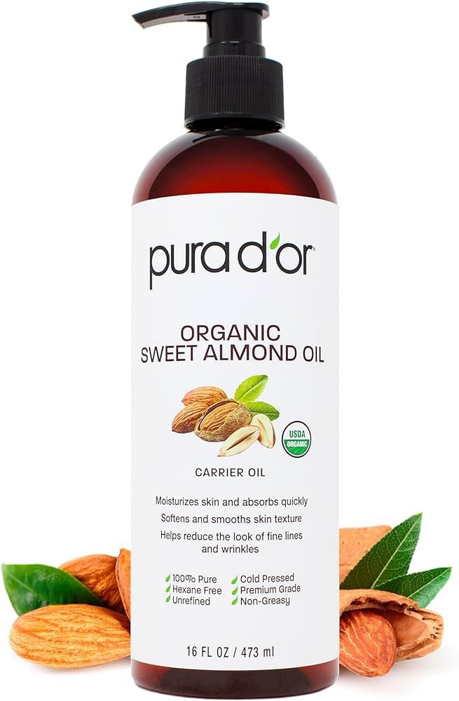 PURA D'OR 16 Oz ORGANIC Sweet Almond Oil - 100% Pure & Natural USDA Certified Cold Pressed Carrie... | Amazon (US)