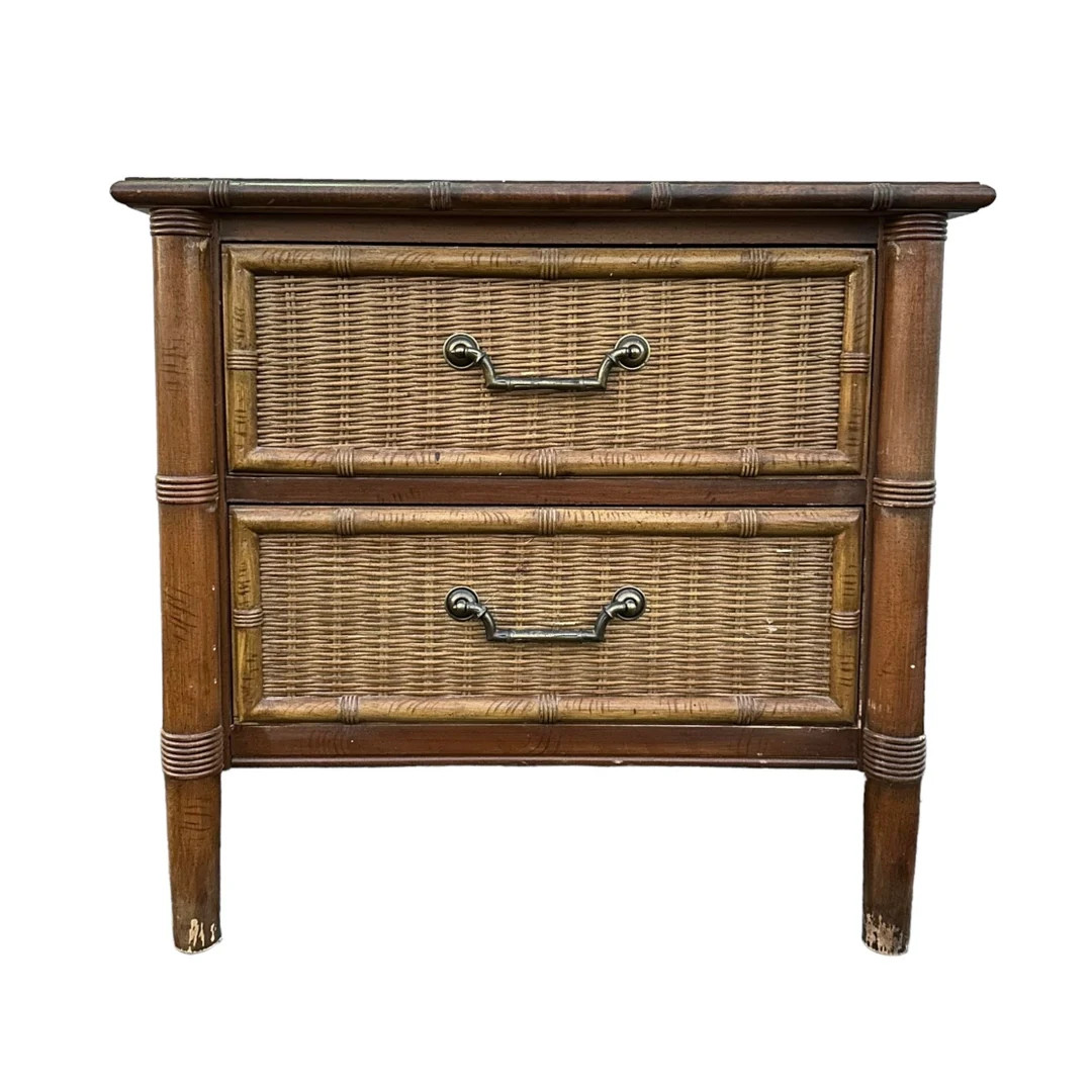 Vintage Rattan Nightstand by Dixie FREE SHIPPING Brown Faux Bamboo Wood and Wicker Hollywood Rege... | Etsy (US)