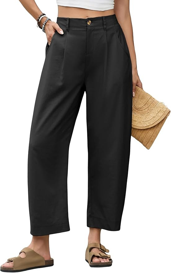 Himosyber Womens Linen Pants Barrel Wide Leg Capri Pants Casual Baggy High Waisted Summer Beach P... | Amazon (US)