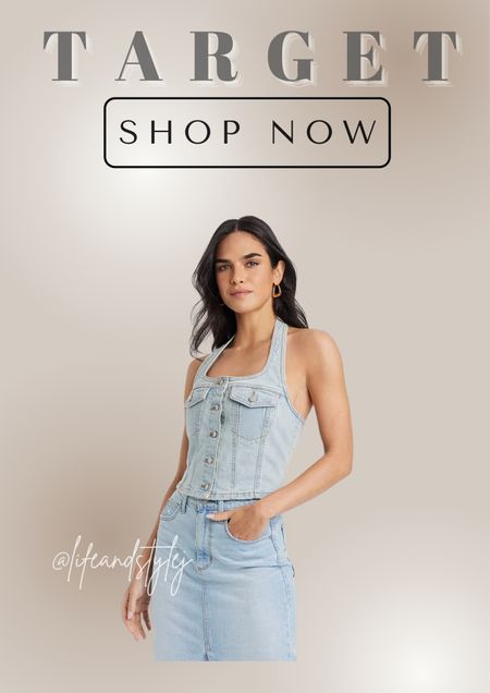 Pair it with high-waisted shorts for a casual day out, or dress it up with a flowy skirt and heels for an evening event.The Women's Cropped Sleeveless Denim Halter Shirt is a standout piece for any fashion-forward wardrobe.

#LTKfindsunder50 #LTKover40 #LTKstyletip