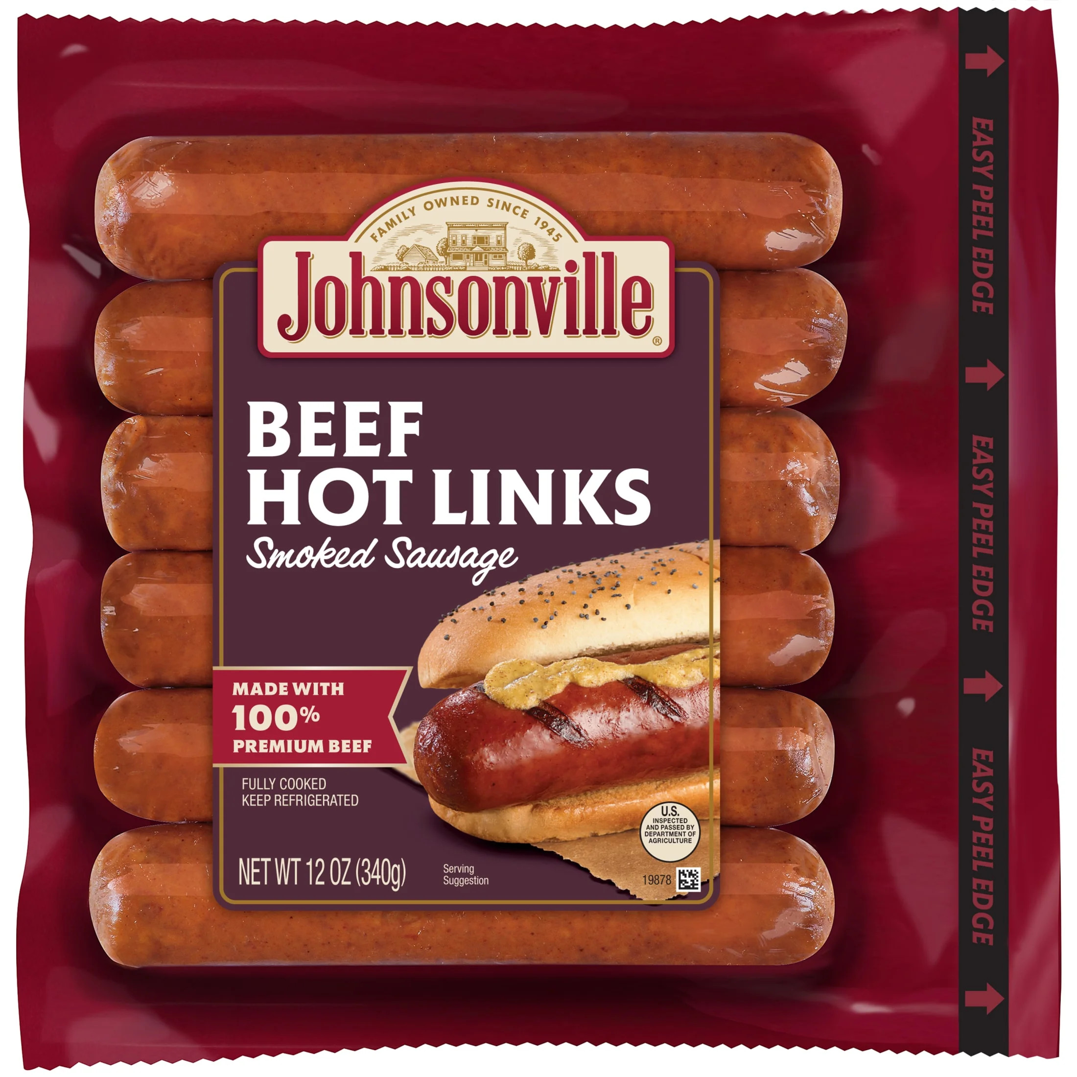 Johnsonville Beef Hot Smoked Sausage, 6 Links, 12 oz (Refrigerated) | Walmart (US)