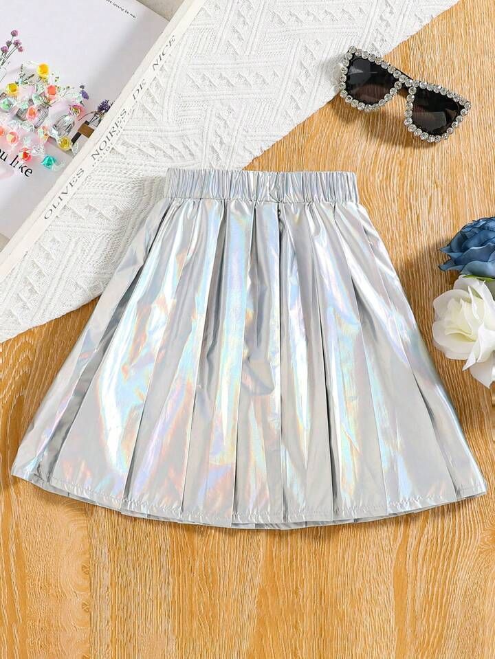Tween Girl Holographic Pleated Skirt | SHEIN