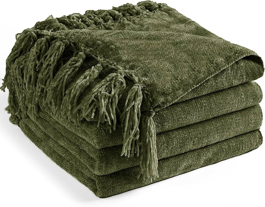 Chenille Throw Blanket for Couch 50"X 60", Soft Cozy Throw Blanket with Fringe Tassel for Bed Sof... | Amazon (US)