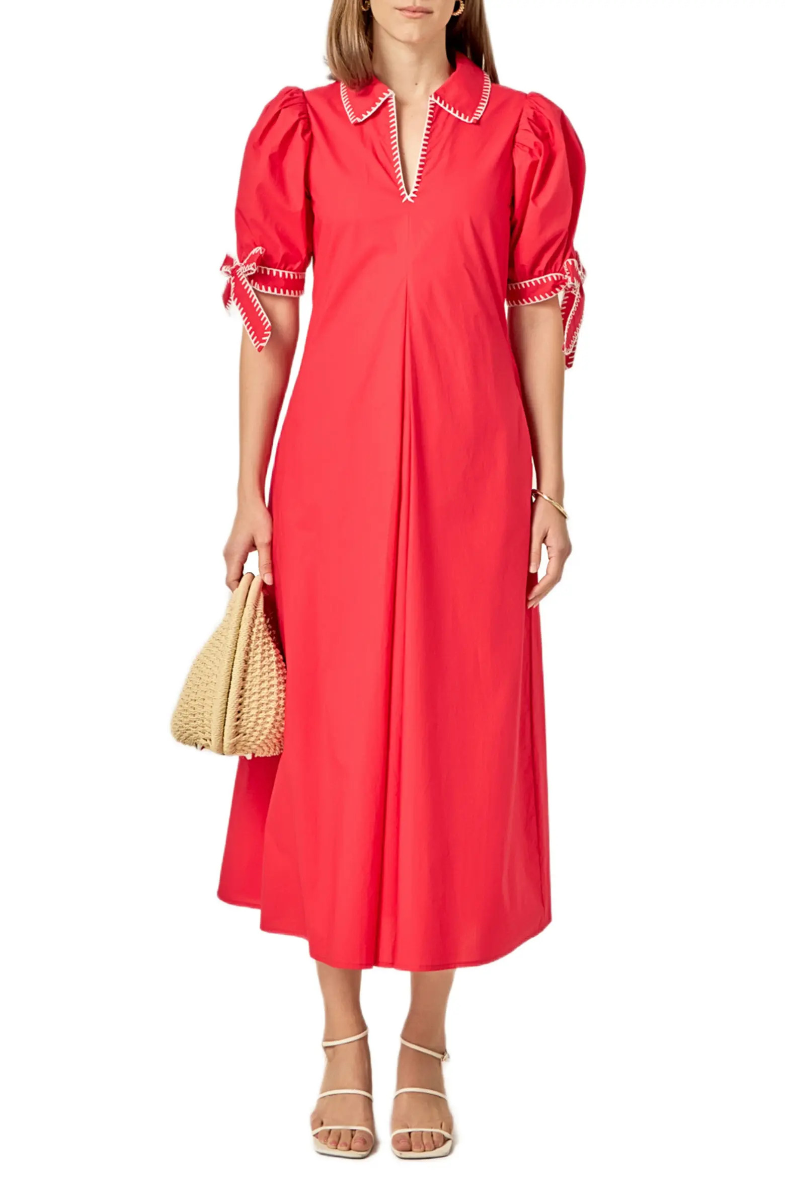 Contrast Stitch A-Line Midi Dress | Nordstrom