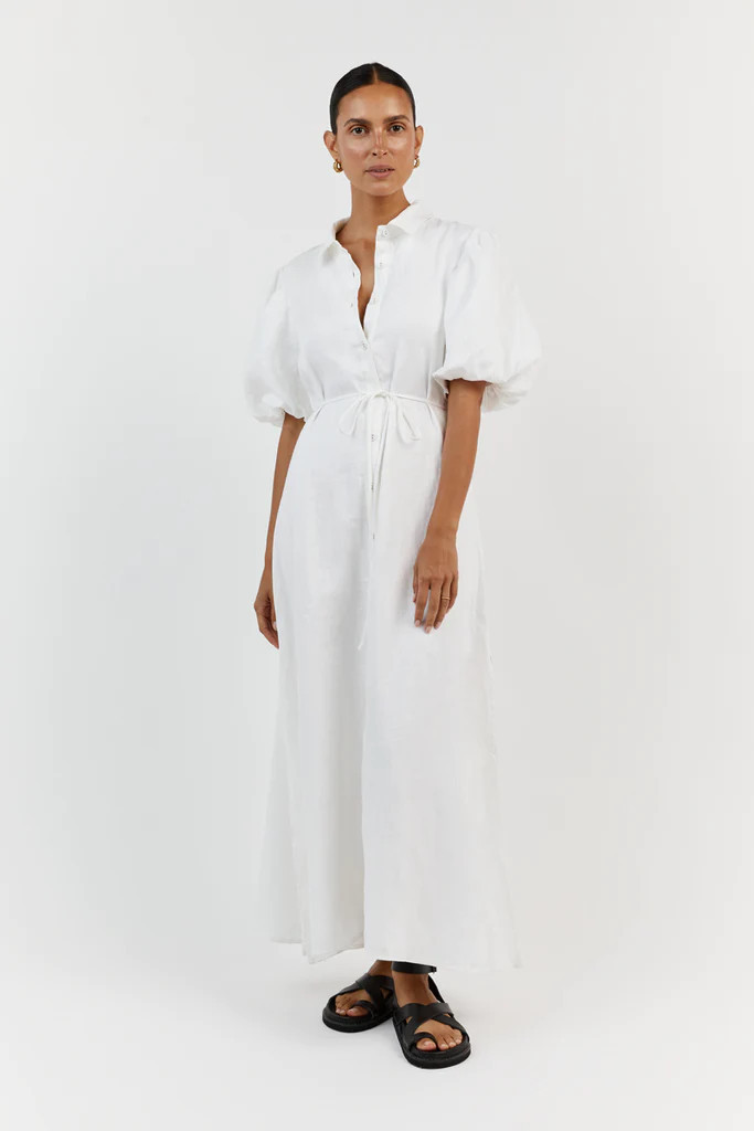 RAE WHITE LINEN SHIRT MIDI DRESS | DISSH