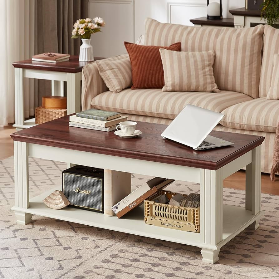 Farmhouse Coffee Tables for Living Room,Square Tea Table with Open Storage Shelf,Large Coffee Tab... | Amazon (US)
