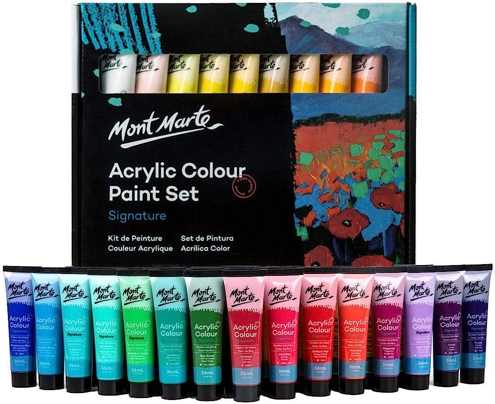 Mont Marte Signature Acrylic Paint Set, 36 colors x 36 ml, Semi-Matte Finish, Suitable for Canvas... | Amazon (US)