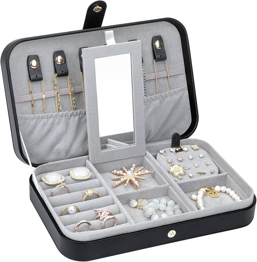 Travel Jewelry Organizer with Mirror Portable Case Small Jewellery Box Gift for Women for Earring... | Amazon (US)