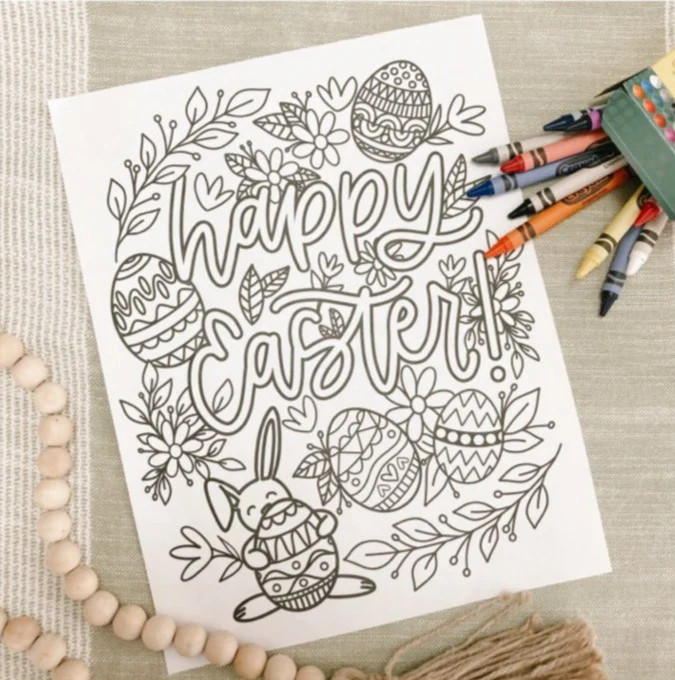 Happy Easter Coloring Sheet | FREEBIE | The Letter Vee