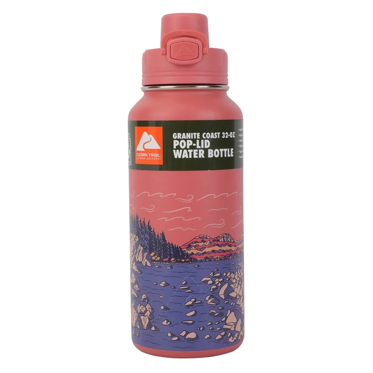 Ozark Trail 32 oz Stainless Steel Pop-Lid Insulated Water Bottle, Granite Coast | Walmart (US)
