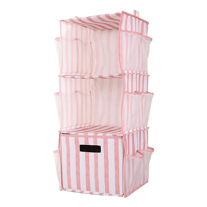 3-Shelf Fabric Hanging Closet Organizer with Bin, Pink Stripe | At Home