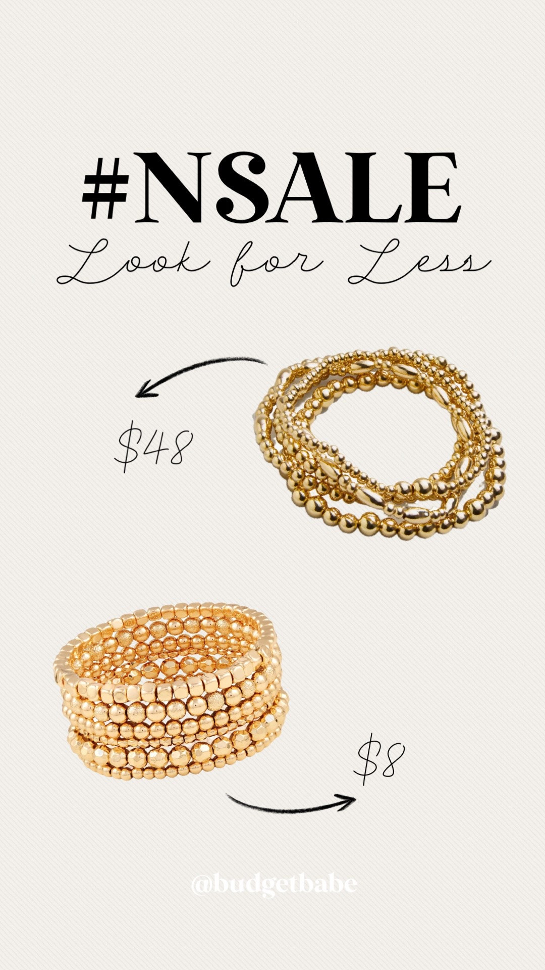Love my Walmart gold beaded bracelets and wear them almost daily! Would love to own the Nordstrom set but for $40 more, I’ll stick with Walmart! #nsale lookalike lookforless

#LTKSaleAlert