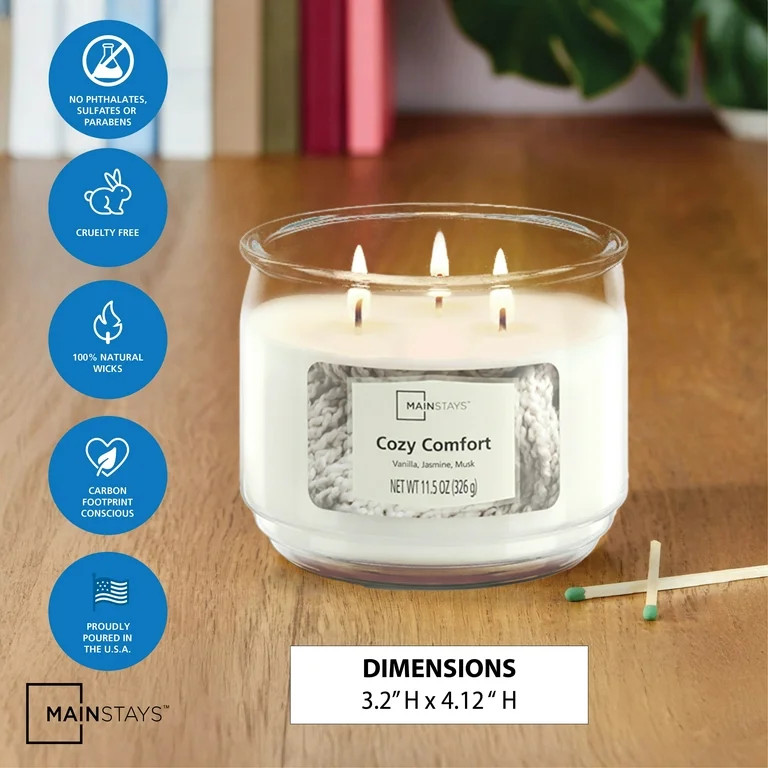 Mainstays 3-Wick Scented Glass Jar Candle, Cozy Comfort, 11.5oz. | Walmart (US)