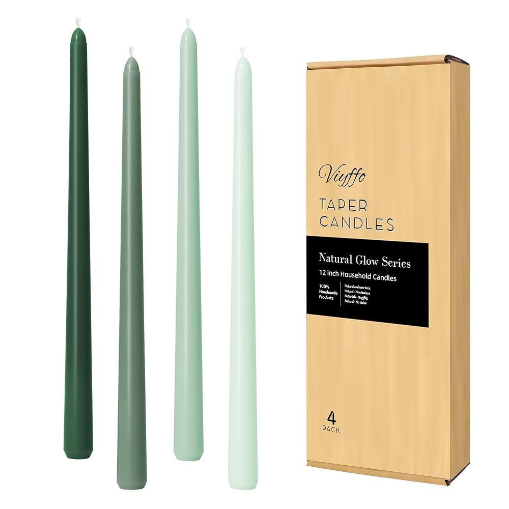 Viyffo Taper Candles 12 Inch Green Set of 4 Unscented, Dripless, Smokeless Long Tall Tapered Cand... | Amazon (US)