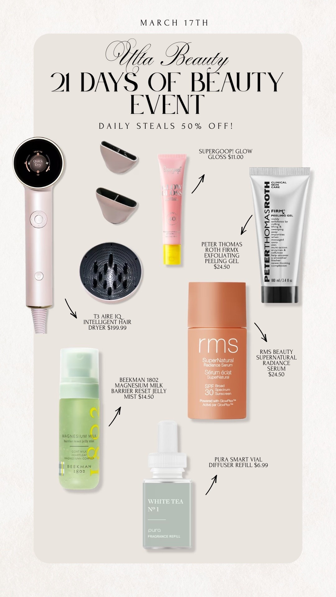 Ulta Beauty 21 days of Beauty Event is happening right now under 3/26! Get 50% off of daily steals! 

Ulta Beauty, Sale Alert, 21 DOB, 21 Days of Beauty, 21 Days of Beauty Event, Beauty, Makeup, Skincare, Haircare, Sale, Emily Ann Gemma

#LTKBeauty #LTKSaleAlert #LTKSpringSale
