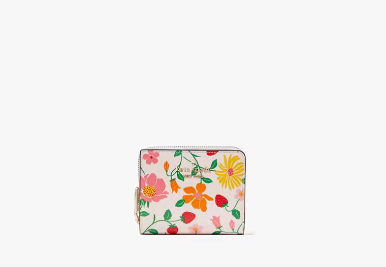 Boxed Madison Strawberry Garden Small Zip Around Bifold Wallet | Kate Spade Outlet