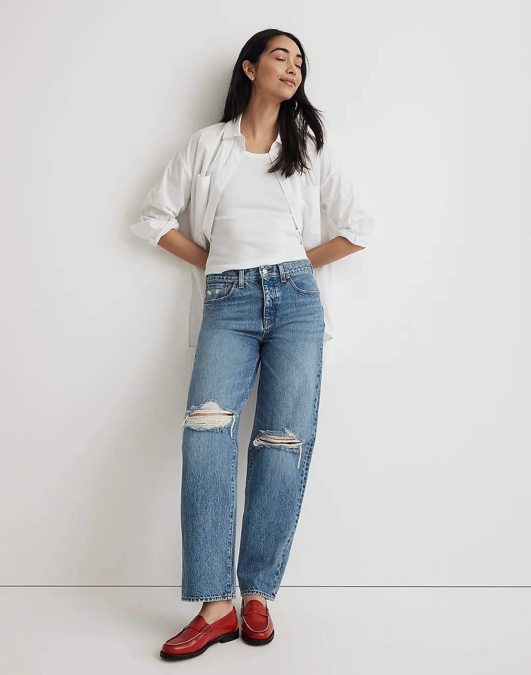 Low-Slung Straight Jeans in Belrose Wash: Ripped Edition | Madewell