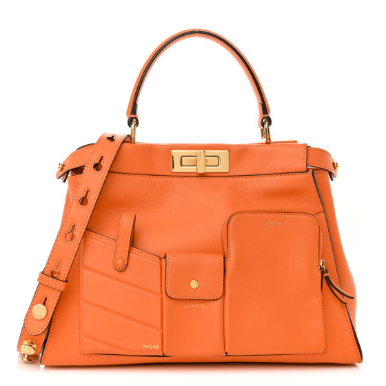 Vitello Seta Shiny Nappa Medium 3 Pocket Peekaboo Iconic Satchel Papaya | FASHIONPHILE (US)