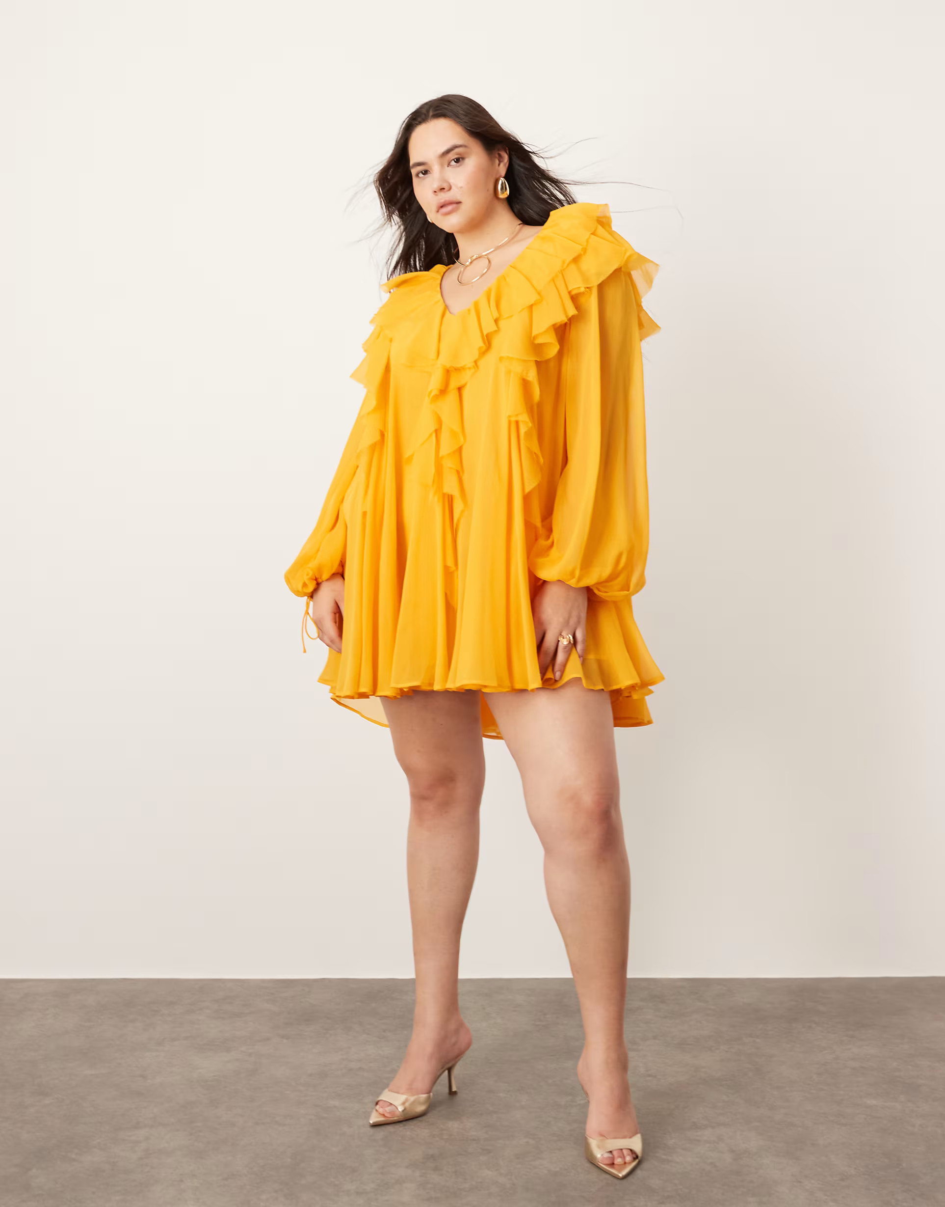 ASOS EDITION Curve raw edge ruffle mini dress in orange | ASOS | ASOS (Global)