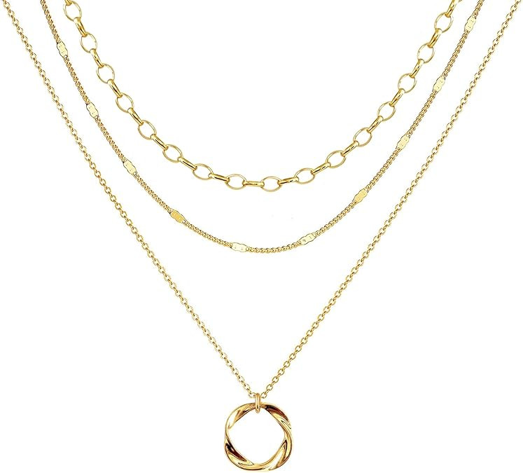 OGD Layered CZ Rondelle Pendant Necklaces for Women, 14K Gold Plated Trendy Mariner Chain Dainty ... | Amazon (US)