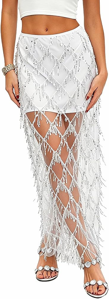 Sequin Fringe Maxi Pencil Skirt for Women | Amazon (US)