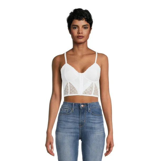 No Boundaries Juniors Lace & Dot Mesh Bustier | Walmart (US)