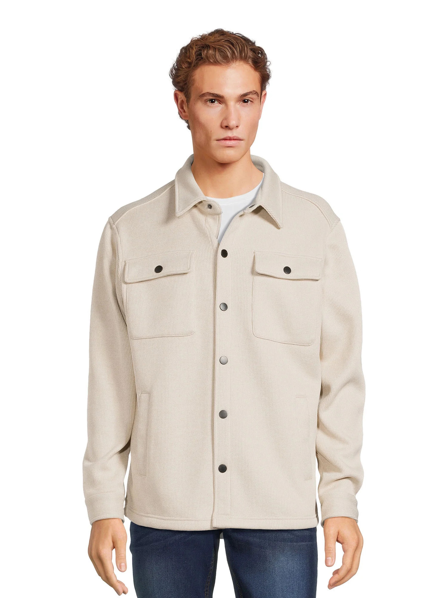 George Men's Knit Fleece Shirt Jacket with Chest Pockets, Sizes S-3XL | Walmart (US)