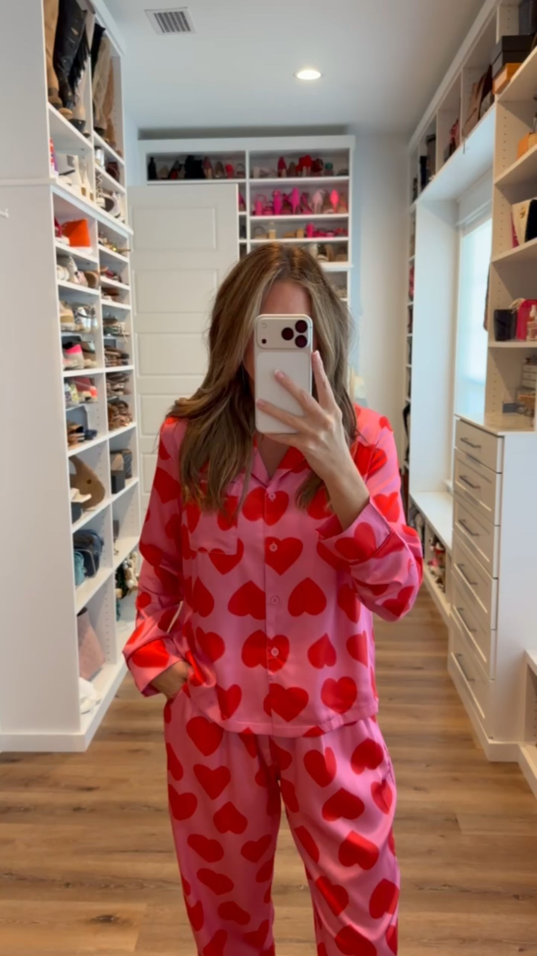 In a medium heart satin pajama set and fuzzy slippers - fits tts.

#LTKSeasonal #LTKValentine #LTKootd