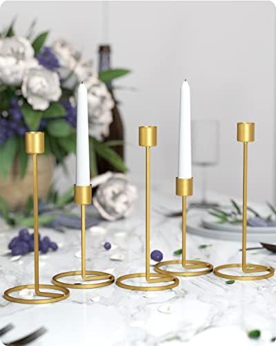 Baffect Set of 5 Gold Taper Candle Holder, Decorative Tapered Candlestick Holders for Wedding P... | Amazon (US)